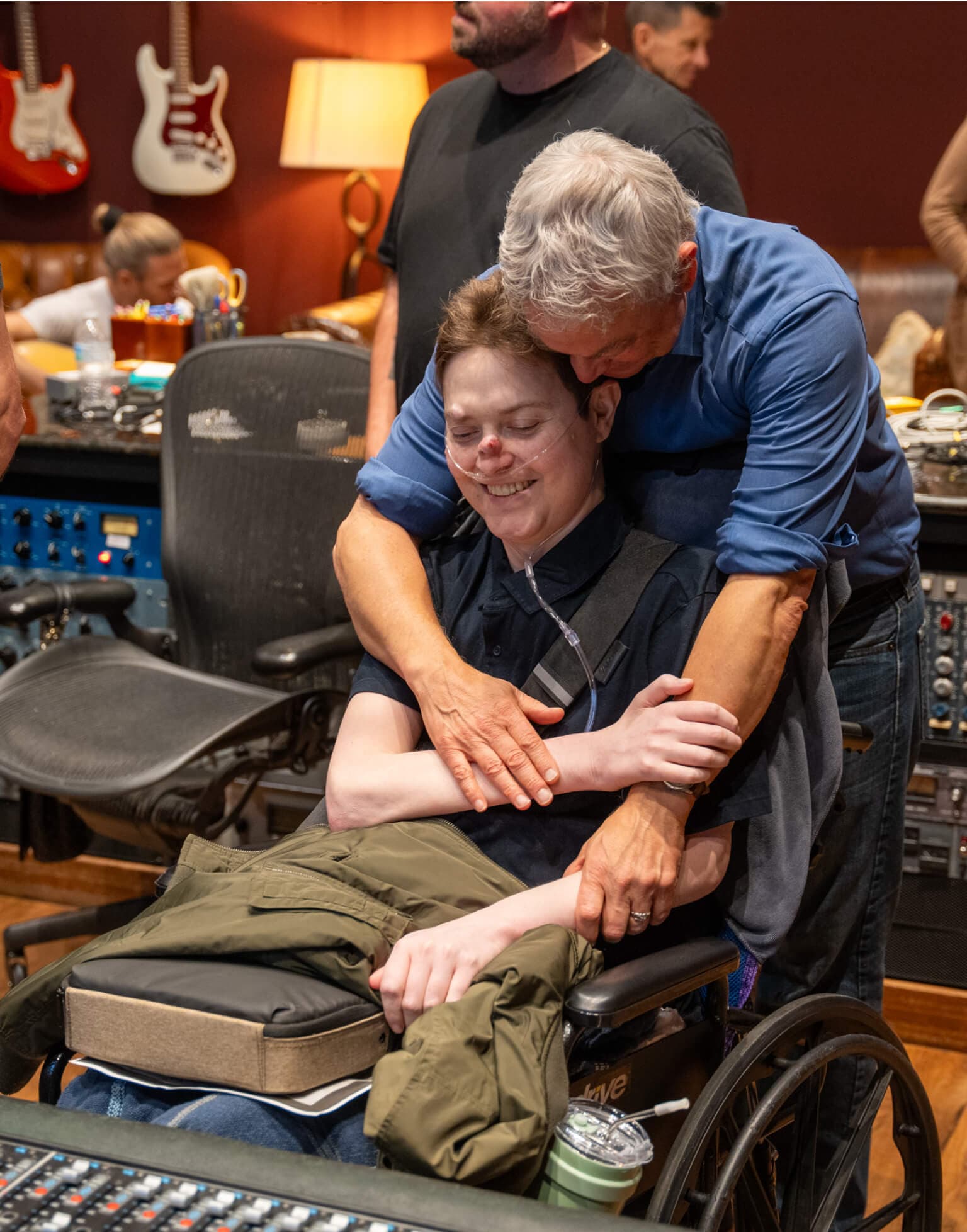 Gary hugging Mac during the recording session.