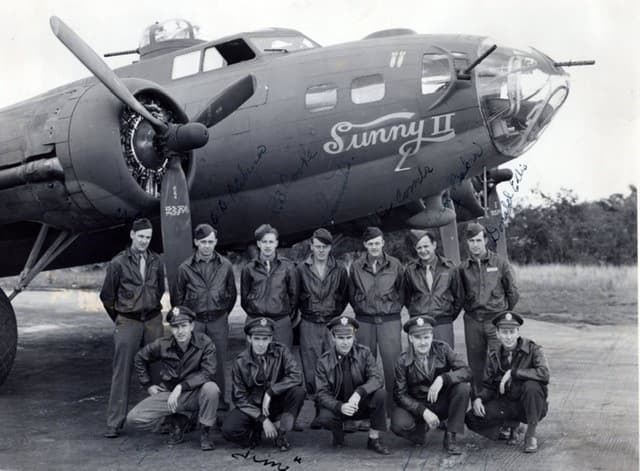 John "Lucky" Luckadoo, bottom right, with the crew of the "Sunny II." The B-17 conducted bombing missions deep into France and Germany in 1943.